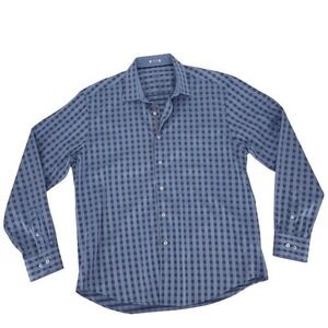 Bugatchi Uomo Blue Navy Check Shaped Fit Button Down‎ Shirt XL